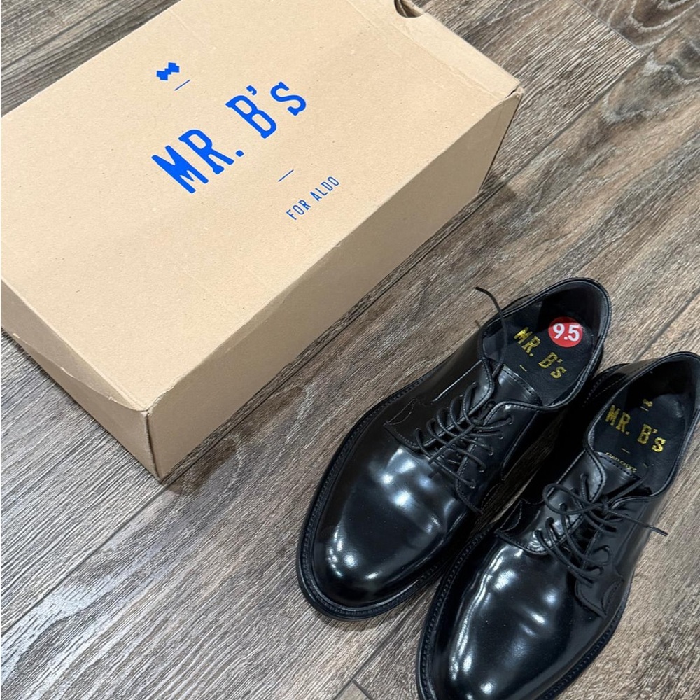 Aldo Black Polished Leather Derby Shoes